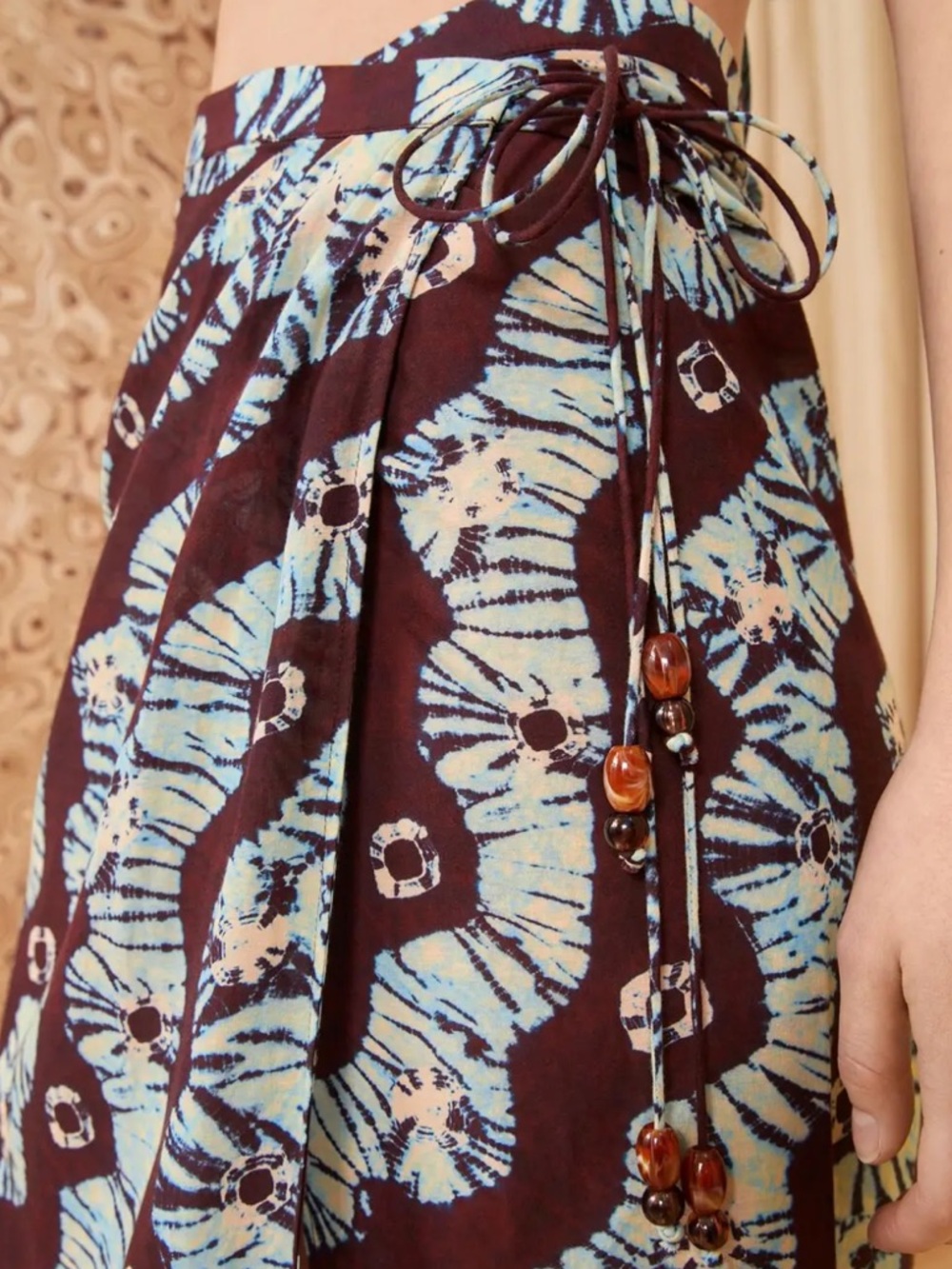 Ulla Johnson Brown and Light Blue Tie-Waist Sarong wrap Skirt